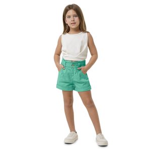 Shorts Clochard Menina Pregas Frontais Em Sarja Com Elastano Carinhoso